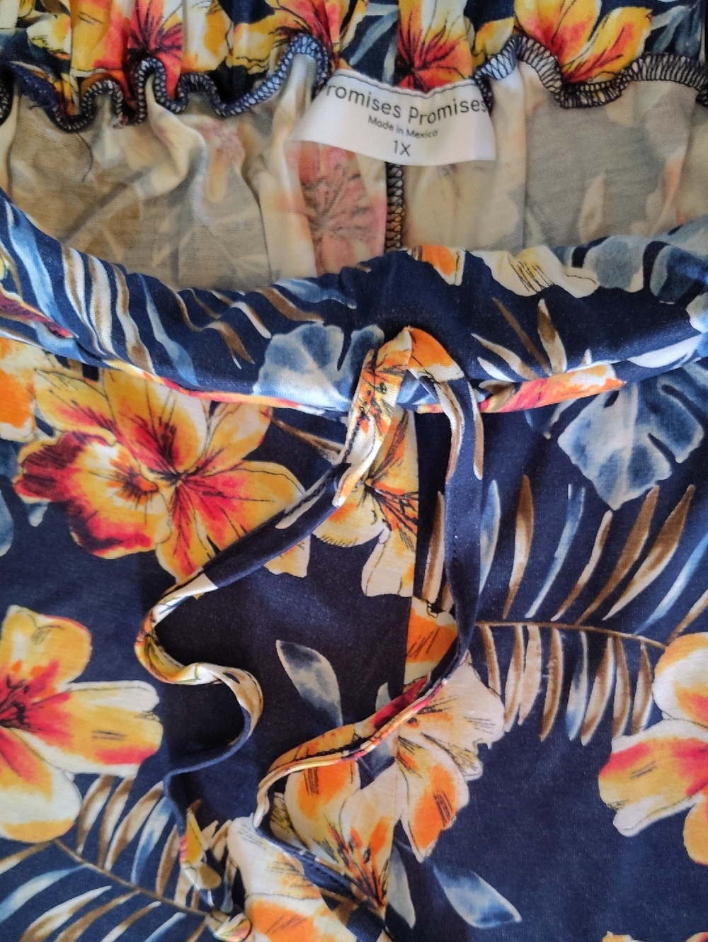 Promises Promises Blue Tropical Print Pull‎ On Palazzo Beach Pants Plus 1X - Picture 7 of 8